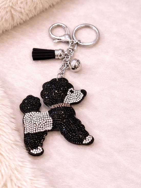Other - Black & White Poodle Crystal Keychain - Stylish Pet Accessory
